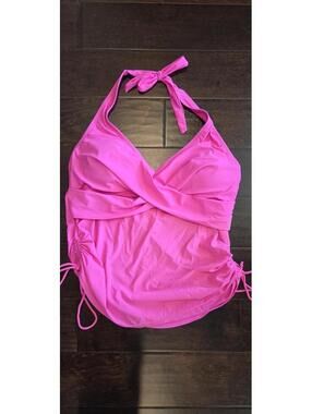Pink Halter Neck Ruched Swim Dress